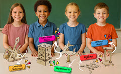 Picobricks Wooden STEM Craft Kit – 5in1-Balancing Bird, Accordion Holder, Star Night Light & Tensegrity Sculpture