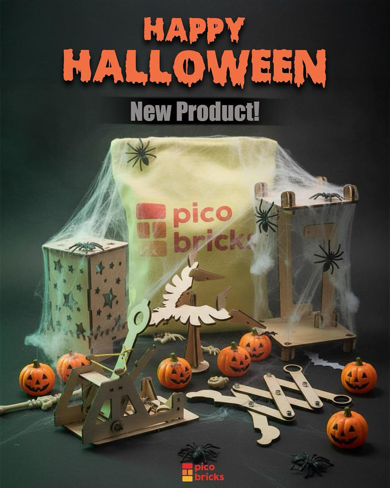 Picobricks Wooden STEM Craft Kit – 5in1-Balancing Bird, Accordion Holder, Star Night Light & Tensegrity Sculpture